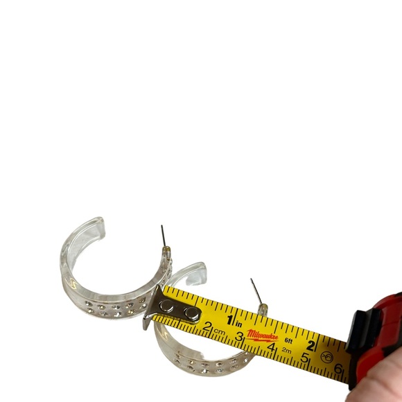 Vintage 90s Y2K Clear Acrylic Rhinestone Pierced Hoop Earrings - Picture 5 of 5